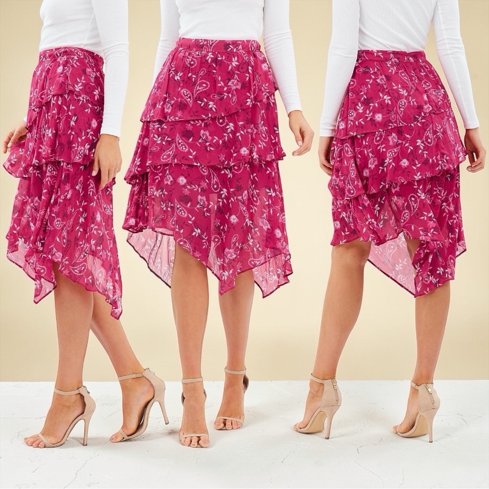 Steele. The Label Women's Boho Layered Ruffle Floral Print Winnie Skirt Size M